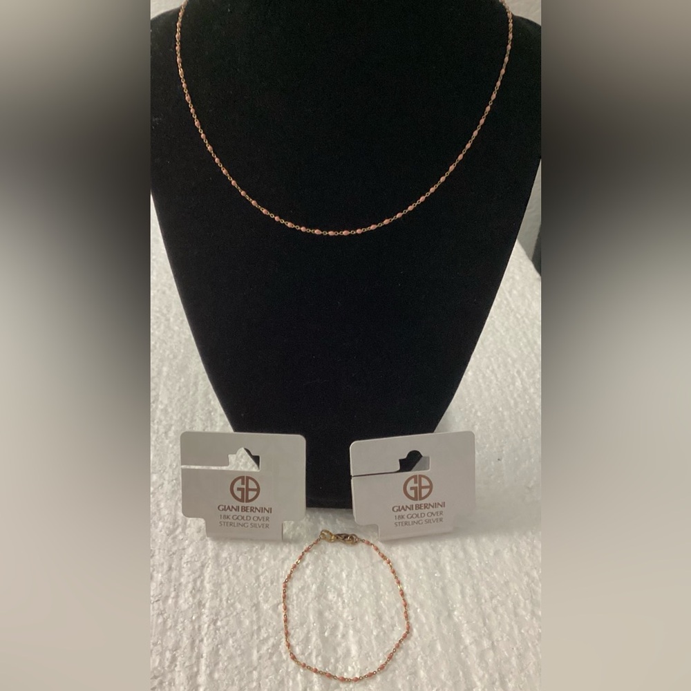Giani Bernini 18k Gold Over Sterling Silver Pink Enamel Necklace & Bracelet Set